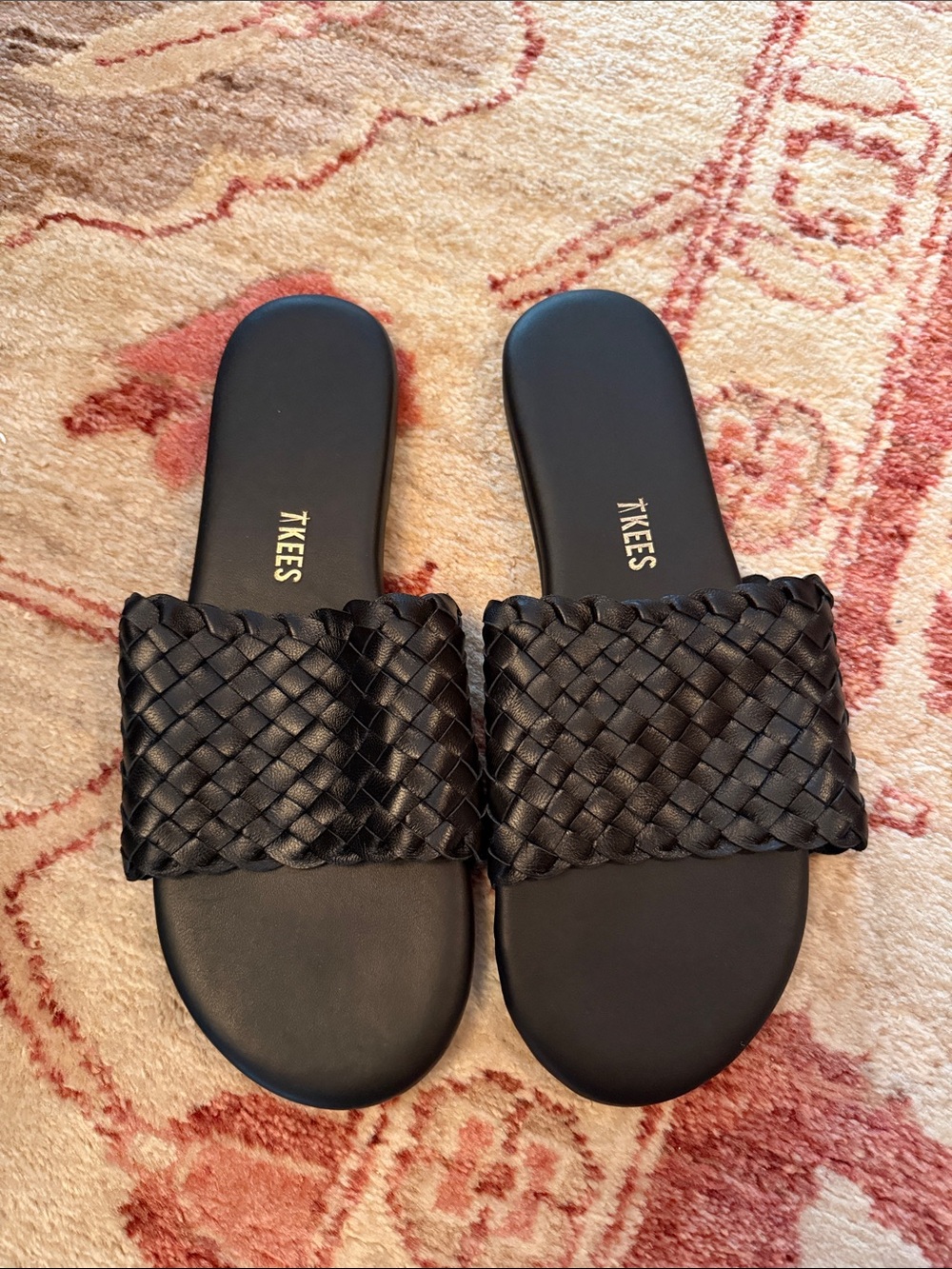 TKEES Black Woven Leather Slides